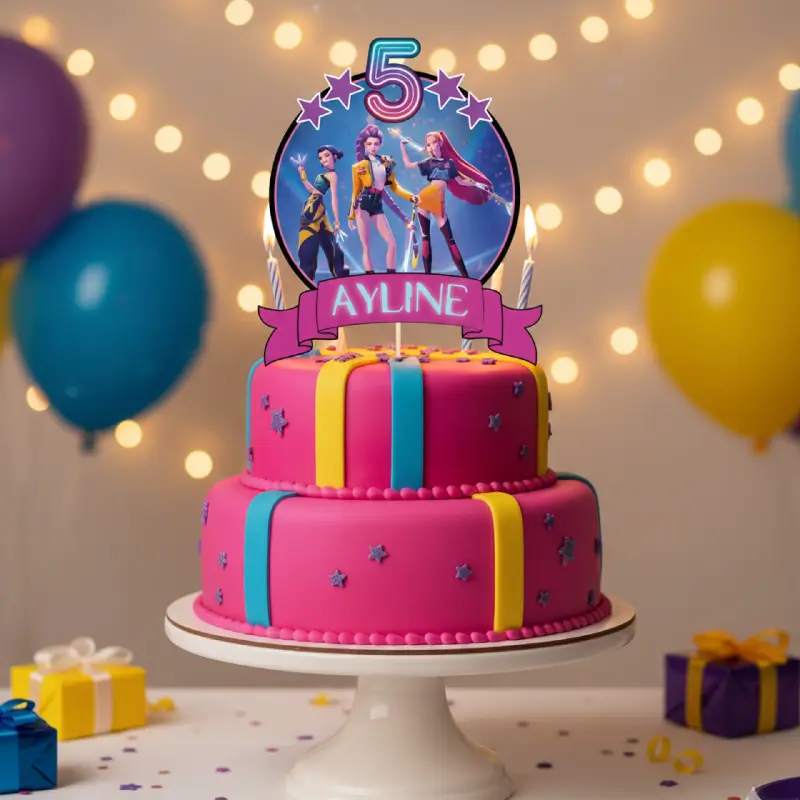 Topper d’anniversaire Girls Power personnalisé – Prénom & Âge