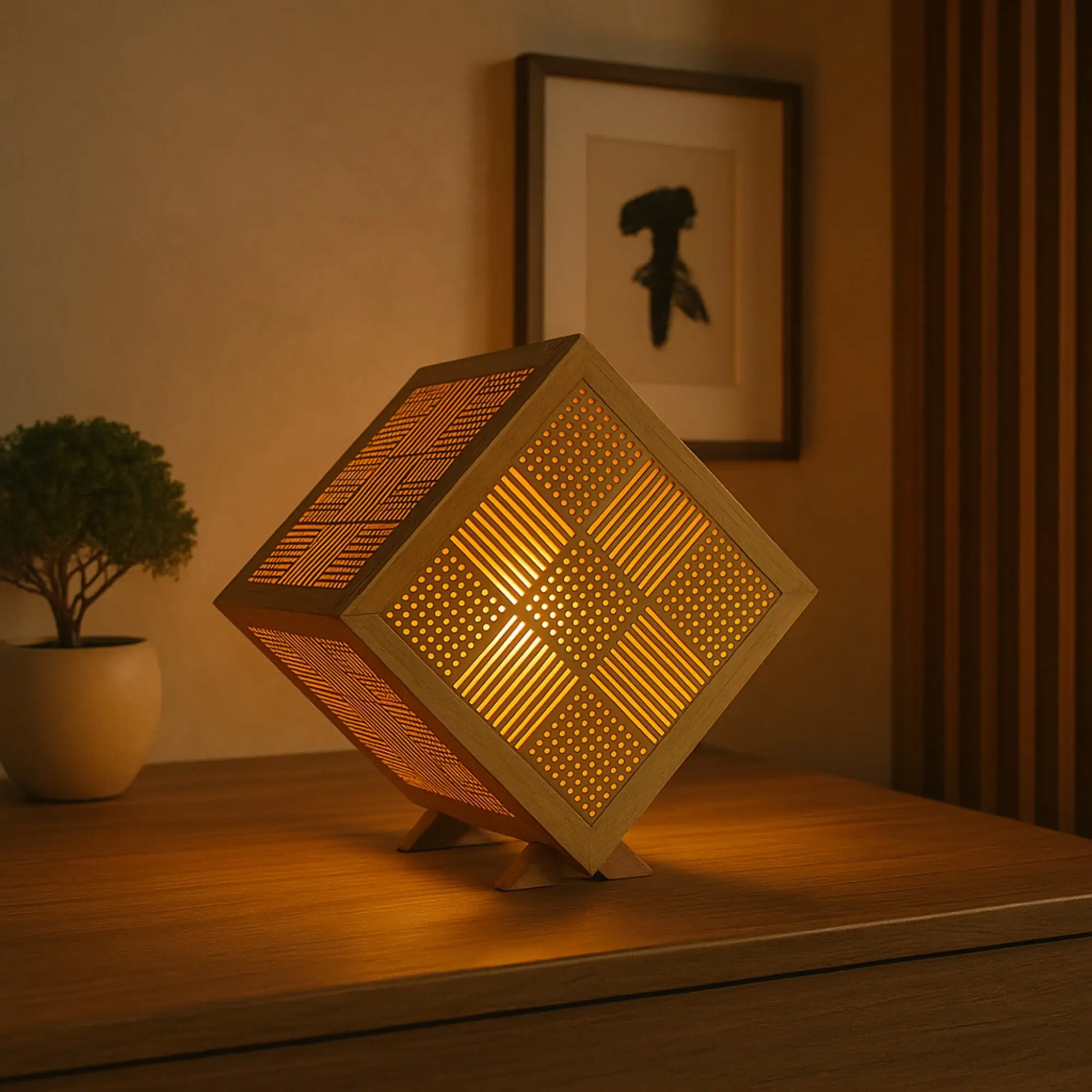 Lampe japonaise géométrique – Ambiance zen – vue 2